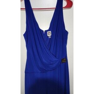 Anne Klein Women Royal Blue Sleeveless One-Piece Jumpsuit V-Neck Size14 Wide Leg